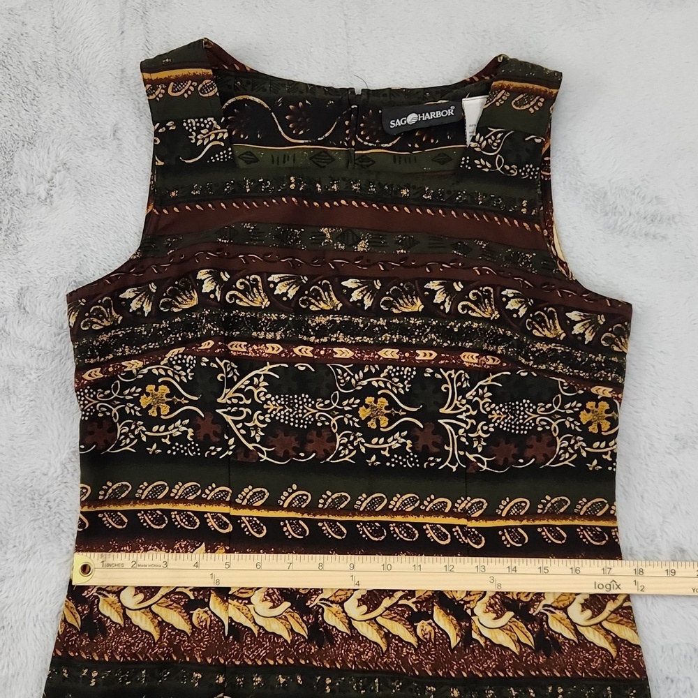 Sag Harbor Green Brown Tribal Maxi Dress Women's 12 Sleeveless Boho - Picture 10 of 11